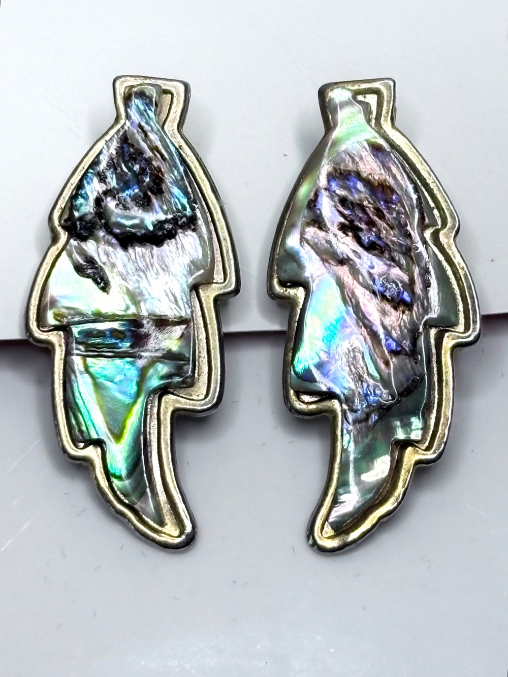 Vintage Abalone Earrings Artisan Leaf Shell Pierced